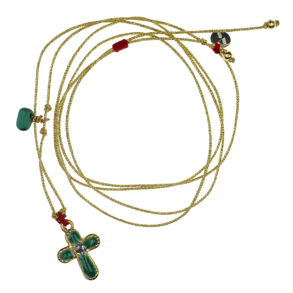Collier Croix Émaillée Malachite – Bijou d’Exception Vanessa Simon