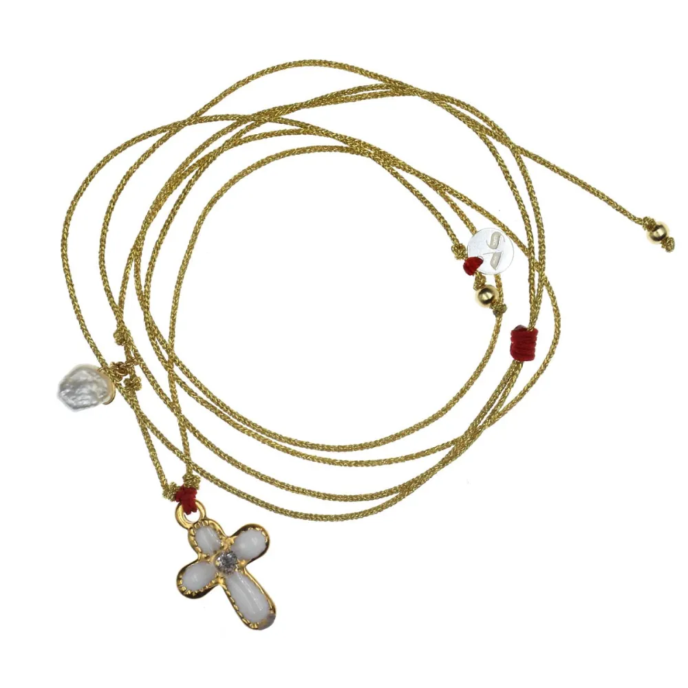 Collier Croix Émaillée blanc – Bijou d’Exception Vanessa Simon