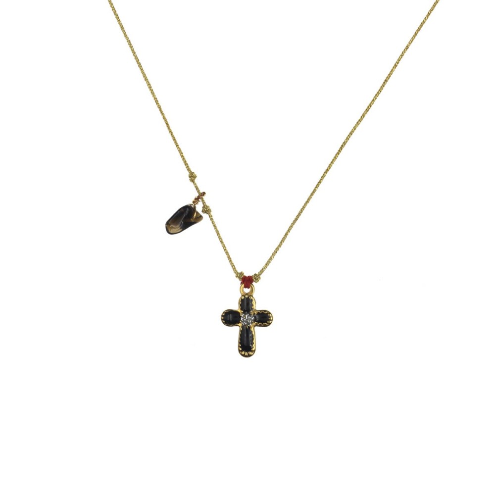 Collier Croix sur cordon Or – Onyx