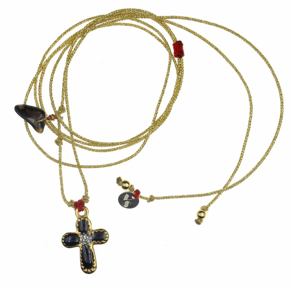 Collier Croix Émaillée Onyx – Bijou d’Exception Vanessa Simon