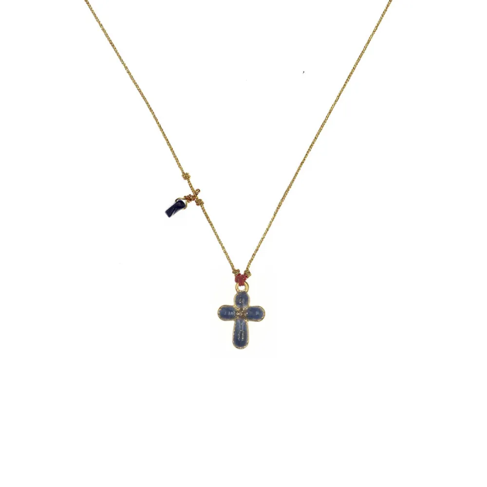 Collier Croix Émaillée Lapis lazuli – Bijou d’Exception Vanessa Simon