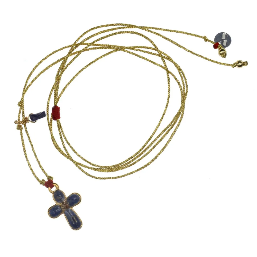 Collier Croix Émaillée Lapis lazuli – Bijou d’Exception Vanessa Simon