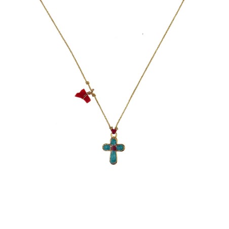 Collier Croix Émaillée turquoise – Bijou d’Exception Vanessa Simon