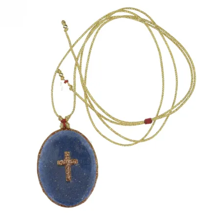 Collier Médaillon Croix Lapis Lazuli Émaillé Or – Fait Main | Vanessa Simon