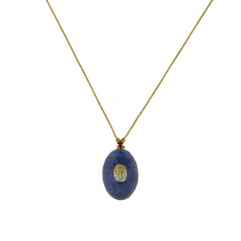 Collier Médaillon Croix Lapis Lazuli Émaillé Or – Fait Main | Vanessa Simon