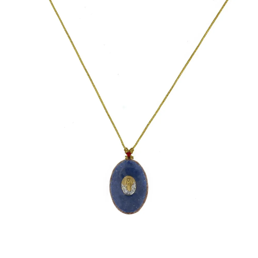 Collier Médaillon Croix Lapis Lazuli Émaillé Or – Fait Main | Vanessa Simon