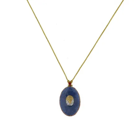 Collier Médaillon Croix Lapis Lazuli Émaillé Or – Fait Main | Vanessa Simon