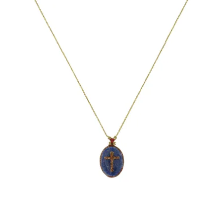 Collier Médaillon Croix Lapis Lazuli Émaillé Or – Fait Main | Vanessa Simon