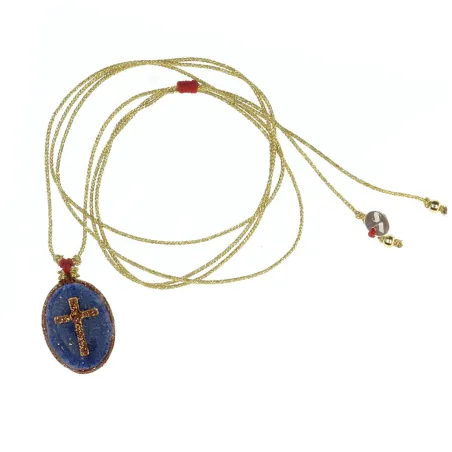 Collier Médaillon Croix Lapis Lazuli Émaillé Or – Fait Main | Vanessa Simon