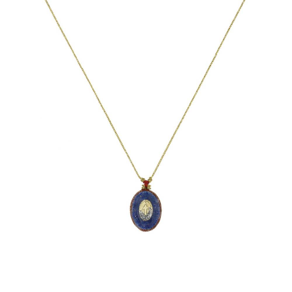 Collier Médaillon Croix Lapis Lazuli Émaillé Or – Fait Main | Vanessa Simon