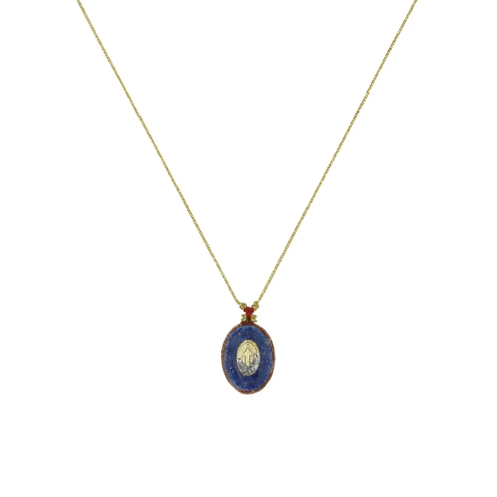 Collier Médaillon Croix Lapis Lazuli Émaillé Or – Fait Main | Vanessa Simon