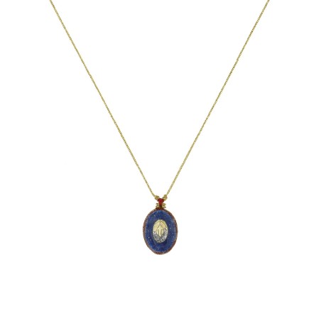 Collier Médaillon Croix Lapis Lazuli Émaillé Or – Fait Main | Vanessa Simon