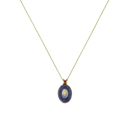Collier Médaillon Croix Lapis Lazuli Émaillé Or – Fait Main | Vanessa Simon