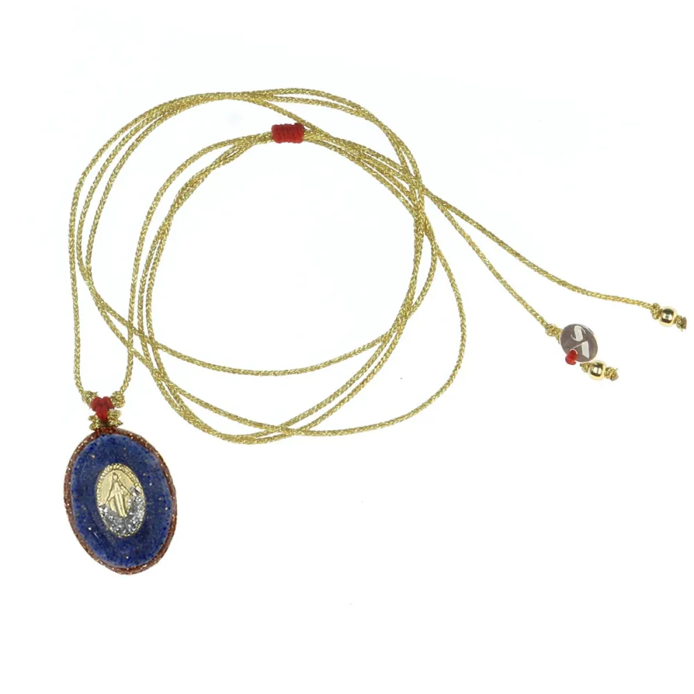 Collier Médaillon Croix Lapis Lazuli Émaillé Or – Fait Main | Vanessa Simon