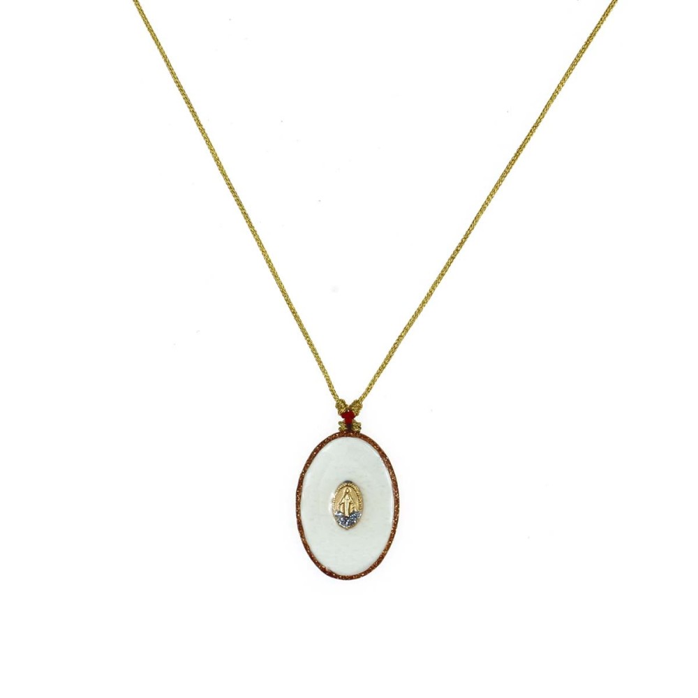 Collier médaillon madone MM émaillé blanc sur fil or