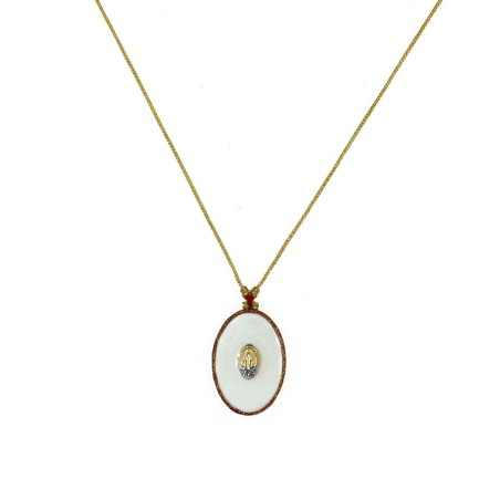 Collier médaillon madone MM émaillé blanc sur fil or