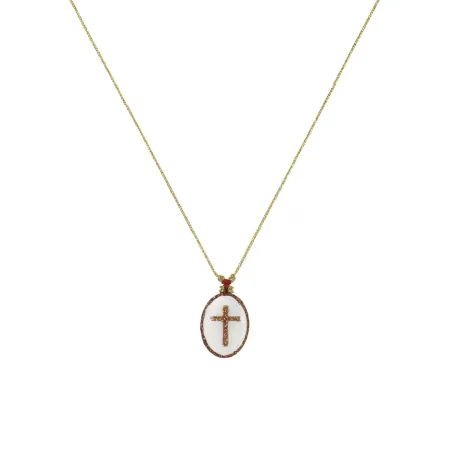 Collier médaillon croix PM émaillé blanc sur fil or