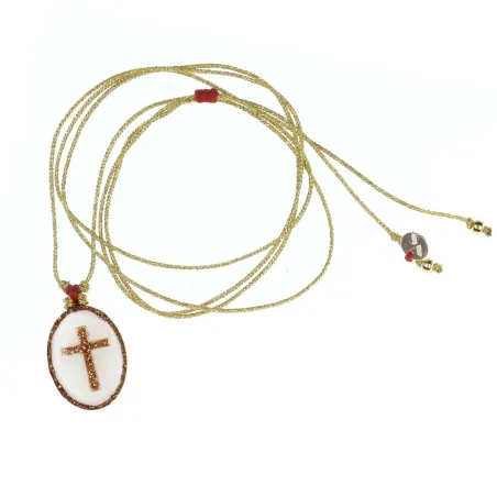Collier Médaillon Croix Lapis Lazuli Émaillé Or – Fait Main | Vanessa Simon