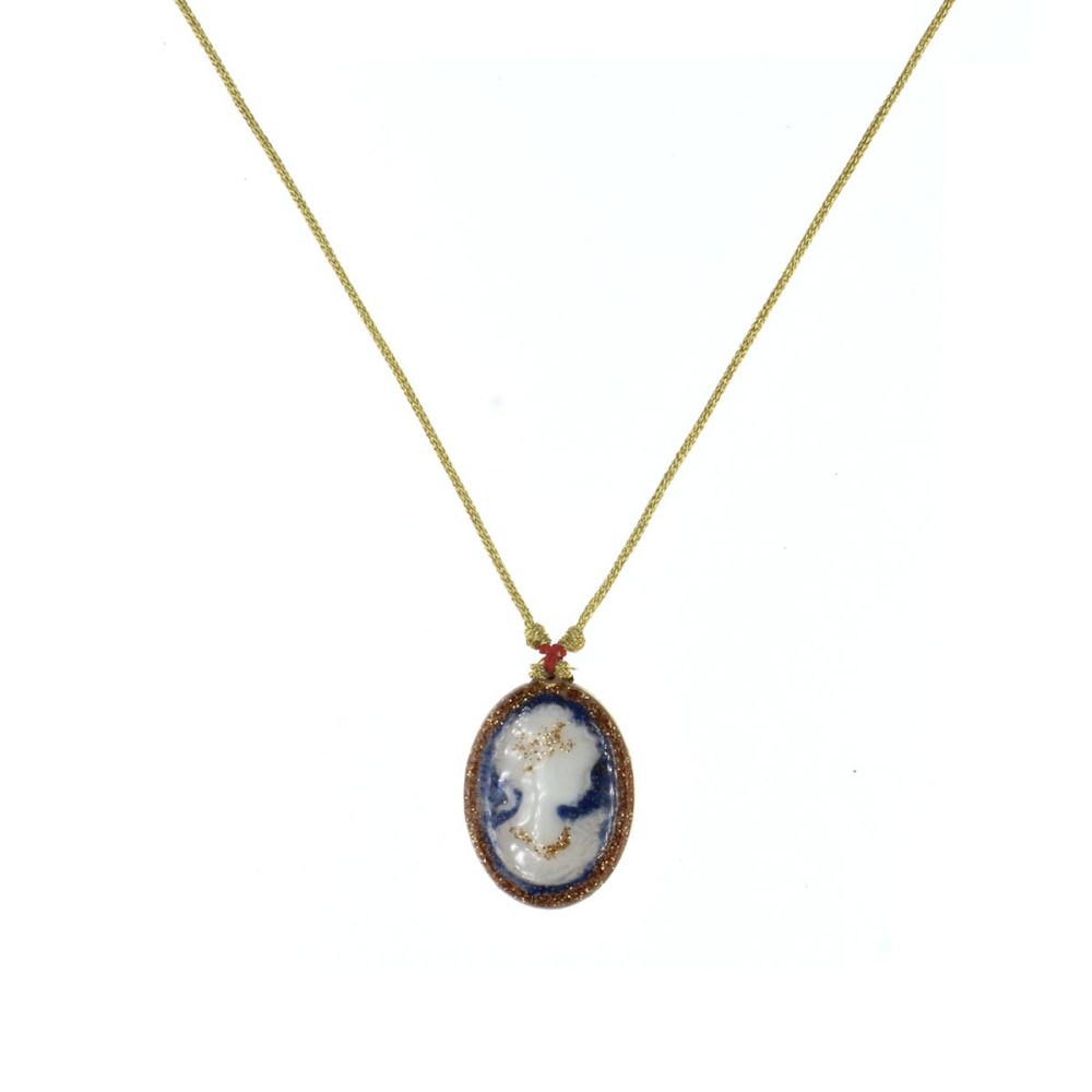 Collier médaillon MM camé sur lapis-lazuli fil or, Vanessa simon
