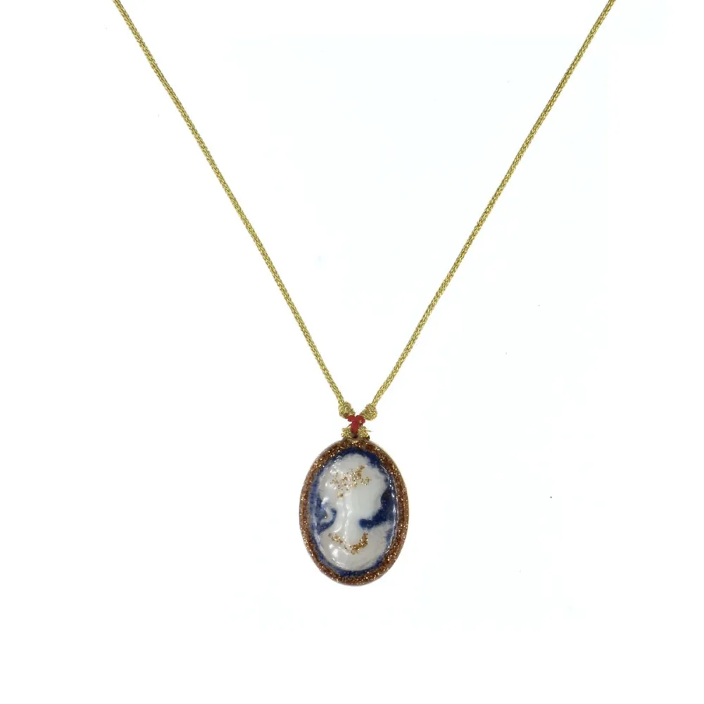 Collier médaillon MM camé sur lapis-lazuli fil or, Vanessa simon