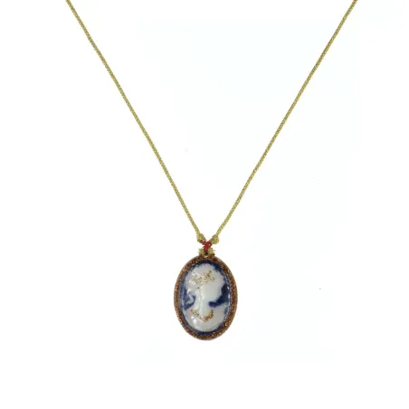 Collier médaillon MM camé sur lapis-lazuli fil or, Vanessa simon