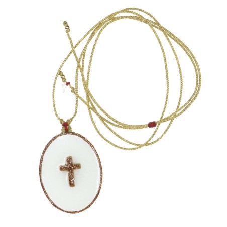 Collier Médaillon Croix Lapis Lazuli Émaillé Or – Fait Main | Vanessa Simon