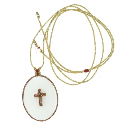 Collier Médaillon Croix Lapis Lazuli Émaillé Or – Fait Main | Vanessa Simon