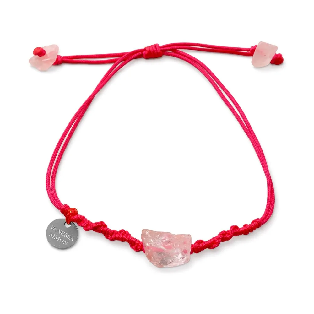 Bracelet avec pierre Quartz  Rose Fil Fluo rose