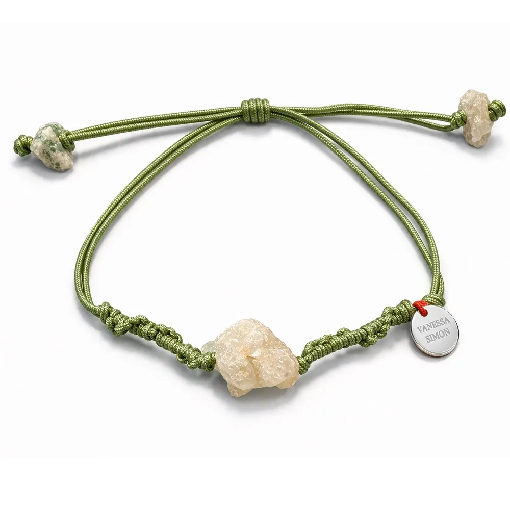 Bracelet Grenat fil vert olive