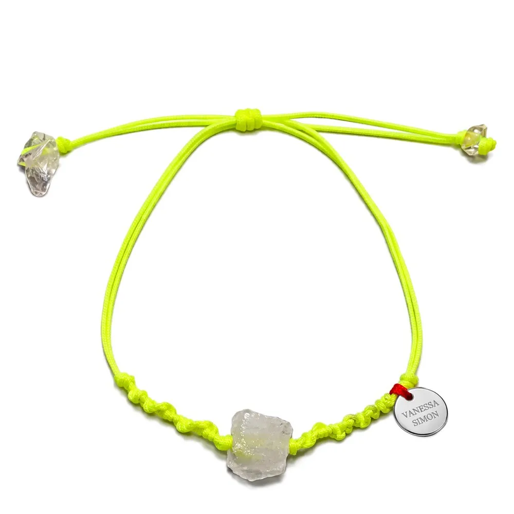 Bracelet avec pierre Cristal de Roche fil fluo jaune