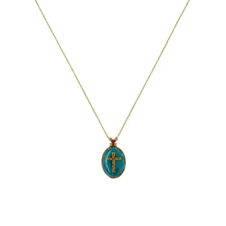 Collier fil or Médaillon turquoise croix doré vanessa simon