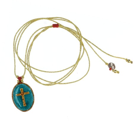 Collier fil or Médaillon turquoise croix doré vanessa simon