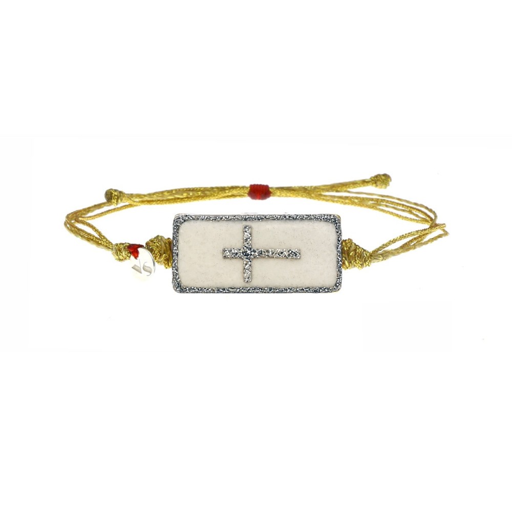 Bracelet émail blanc croix, vanessa simon