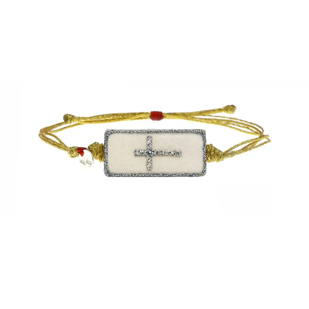 Bracelet émail blanc croix, vanessa simon