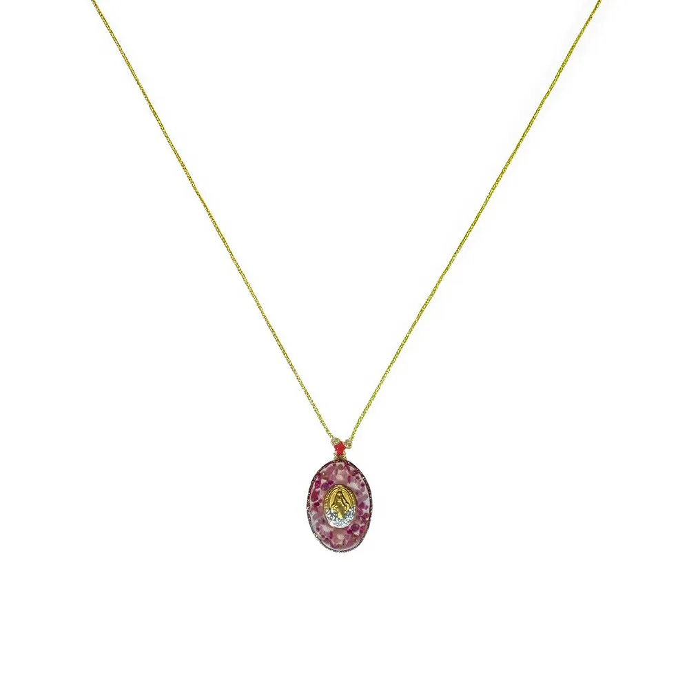Collier Médaillon Croix Lapis Lazuli Émaillé Or – Fait Main | Vanessa Simon