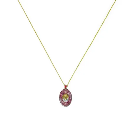 Collier Médaillon Croix Lapis Lazuli Émaillé Or – Fait Main | Vanessa Simon