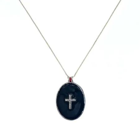Collier fil argent médaillon GM émail blanc et croix argent vanessa simon