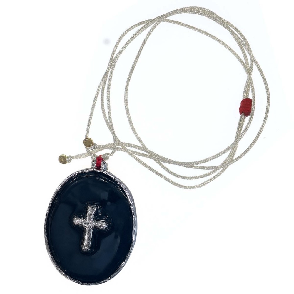 Collier fil argent médaillon GM émail blanc et croix argent vanessa simon