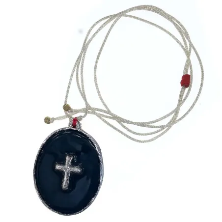 Collier fil argent médaillon GM émail blanc et croix argent vanessa simon