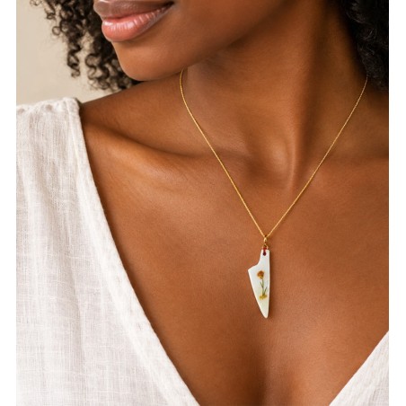 Charm Corne de Bélier émaillé blanc avec fleur Immortelle