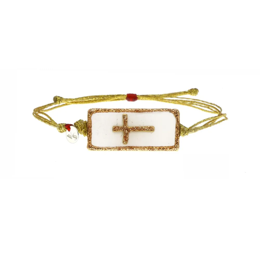 Bracelet croix or email blanc