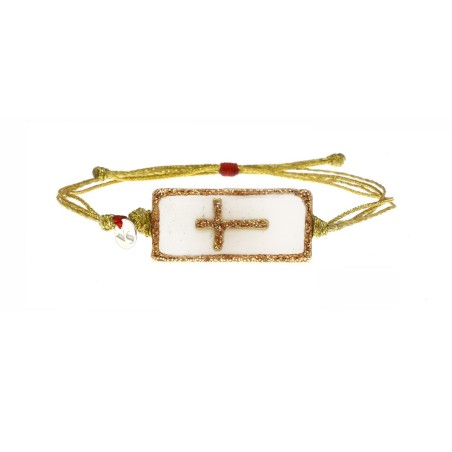 Bracelet croix or email blanc