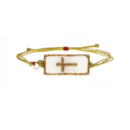 Bracelet croix or email blanc