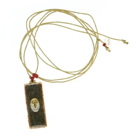 Collier Madone sur émail pyrite – Médaillon Barrette | Vanessa Simon