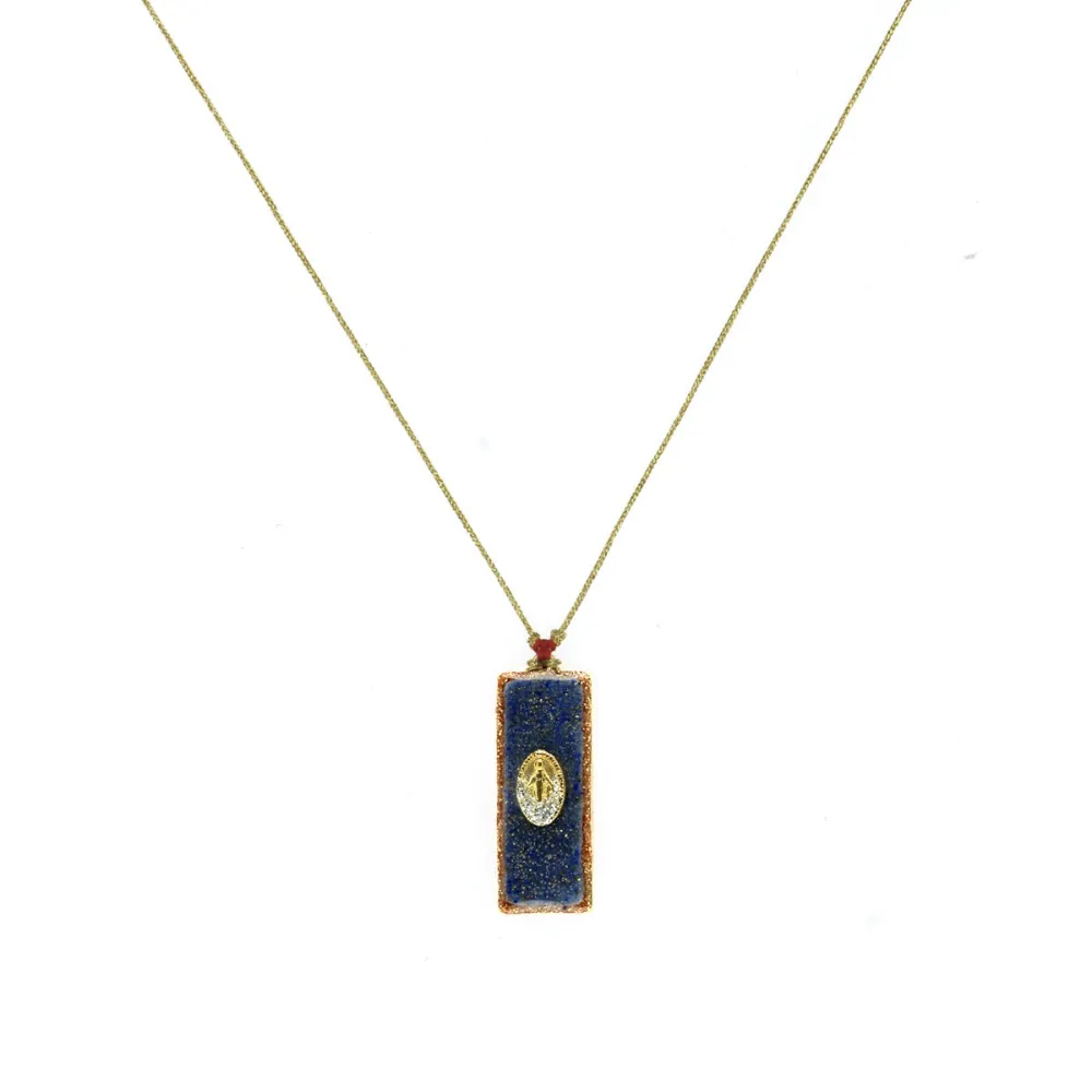 Collier Madone sur émail pyrite – Médaillon Barrette | Vanessa Simon