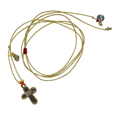 Collier avec croix émaillé pyrite vanessa simon