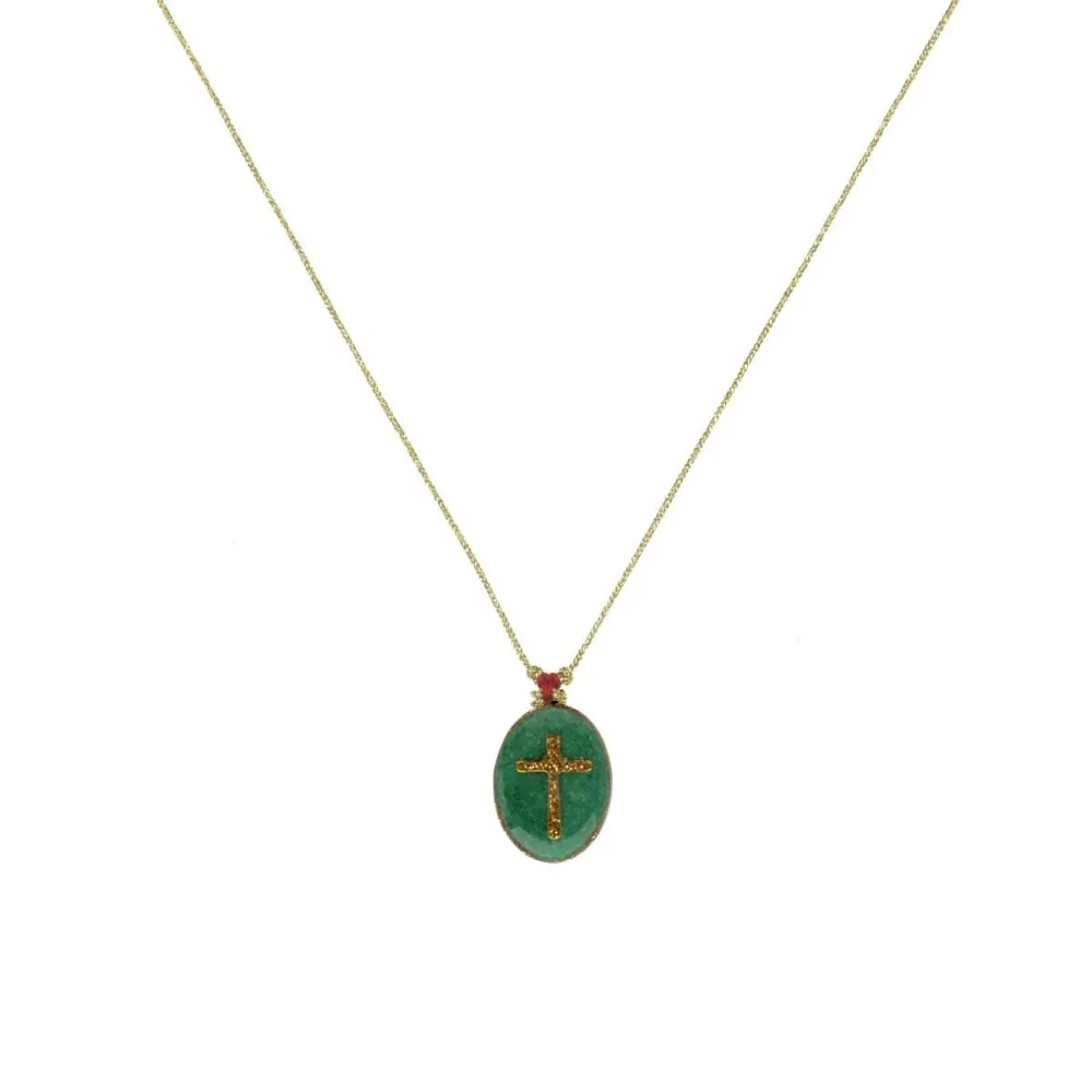 Collier médaillon S Madone sur émail pyrite  | Vanessa Simon