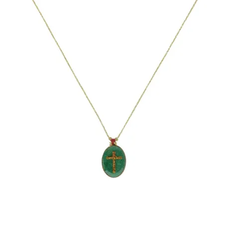Collier médaillon S Madone sur émail pyrite  | Vanessa Simon