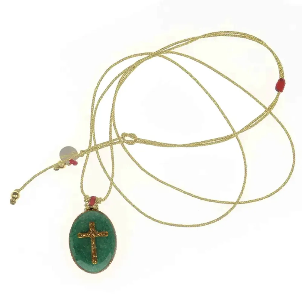 Collier médaillon S Madone sur émail pyrite  | Vanessa Simon