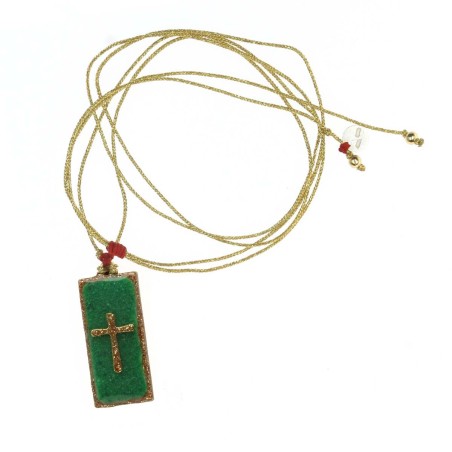Collier Médaillon Croix Lapis Lazuli Émaillé Or – Fait Main | Vanessa Simon